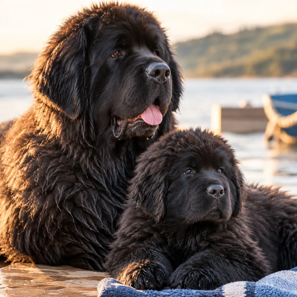 Chiots Terre-neuve de l'Élevage des caprices dorée, élevés en famille au bord de la rivière